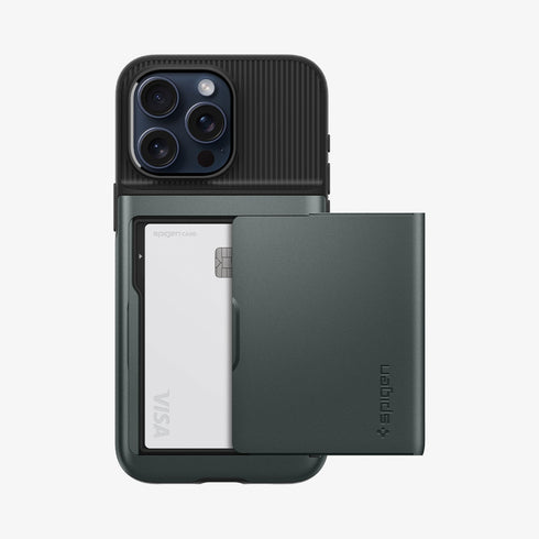 ACS06589 - iPhone 15 Pro Max Case Slim Armor CS in black showing the back with card in slot